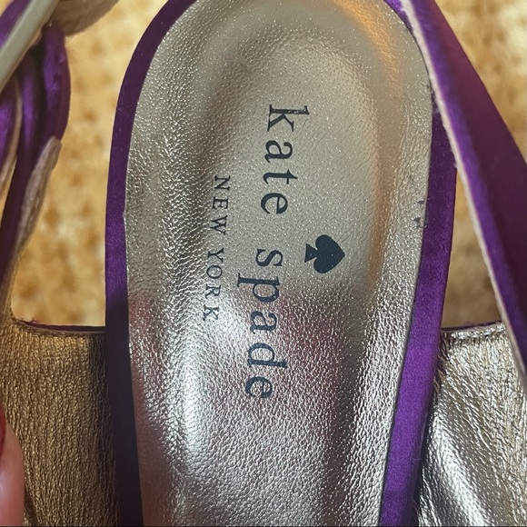 Kate Spade purple satin peep toe high heels w rhinestone bows wmn Sz 7.5 - Picture 9 of 15